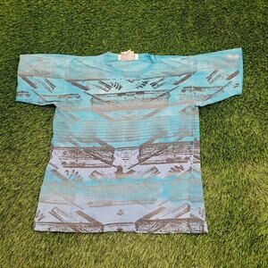 Vintage Y2K Ocean-Blue Cropped Shirt Medium 20x24 Blue Surfer